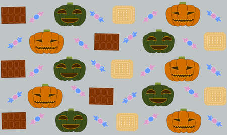 Pattern of jack-o-lanterns and sweetsのイラスト素材