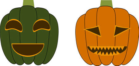 Two orange and green pumpkin lanternsのイラスト素材