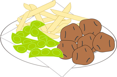 French fries, fried chicken, edamame setのイラスト素材