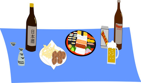 Banquet set on leisure sheetãのイラスト素材