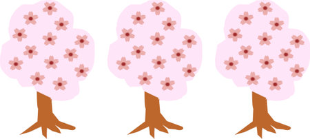 three cherry blossom trees in pinkのイラスト素材