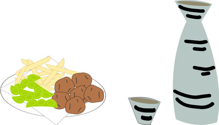Japanese sake and snack setのイラスト素材