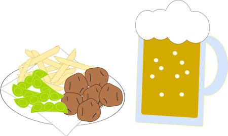 Beer mug and snack setのイラスト素材