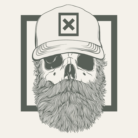 illustration of skull with a beard wearing a capのイラスト素材