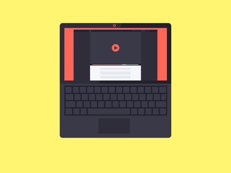 Laptop with video player interface on screenのイラスト素材