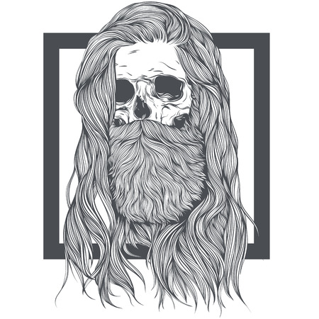 Bearded Skull Witch Long Hair.のイラスト素材