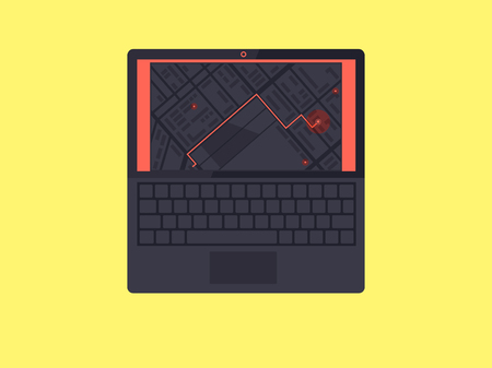 Laptop with GPS navigation map on screenのイラスト素材