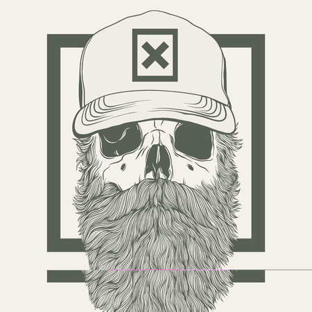 illustration of skull with a beard wearing a capのイラスト素材