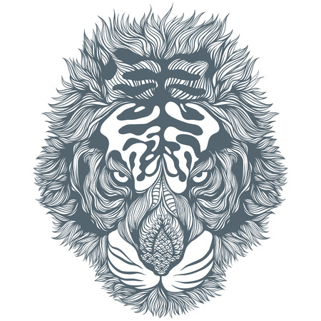 Hand Drawn Black Abstract Tiger Head. Vector Illustrationのイラスト素材