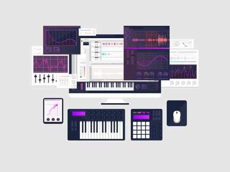 making music workspace concept in flat designのイラスト素材