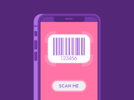 Scanning barcode with smartphone. Scan barcode to mobile phone. Vector illustrationのイラスト素材