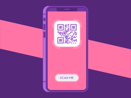 Scanning QR code with smartphone. Scan QR code to mobile phone. Vector illustrationのイラスト素材