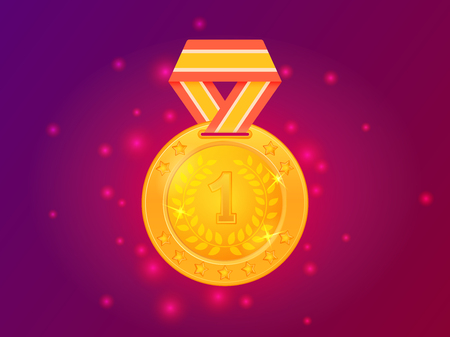 First place award gold medal with ribbon. Vector illustrationのイラスト素材