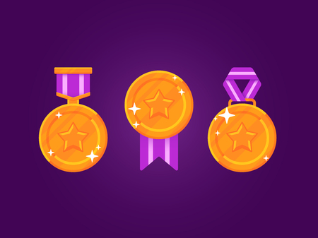 Set of winner medals. Gold medals with different ribbons. Gold medal for first place.のイラスト素材