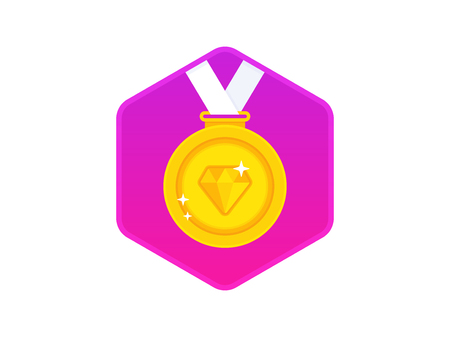Gold medal with a diamond on a white ribbon. Gold medal icon. Vector illustrationのイラスト素材