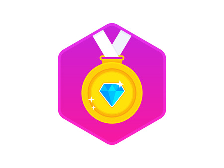 Beautiful golden award medal with diamond. Gold medal icon. Gold medal with white ribbon. Vector illustrationのイラスト素材