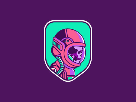 Space logo. Vintage astronaut skull badge. Spaceman vector illustrationのイラスト素材