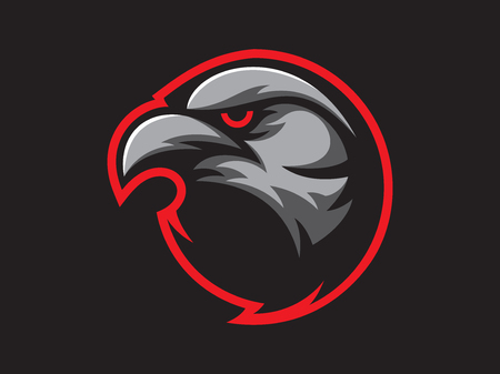 Black crow mascot design for logo. Sports branding. Crow head badge. Sport logo vector templateのイラスト素材