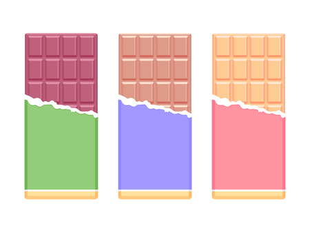 Milk and dark chocolate bars in open package. Chocolate flat design. Vector illustrationのイラスト素材