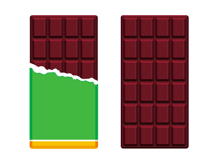 Dark chocolate bars in open package. Chocolate flat design. Vector illustrationのイラスト素材