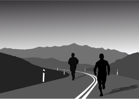 vector image of sportsmen running on a mountain road-a healthy lifestyle and conceptのイラスト素材