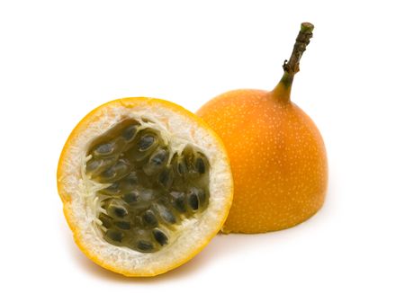slice granadille on white background