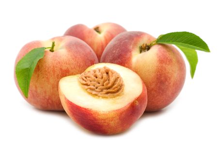 slice peach on white backgroundの写真素材