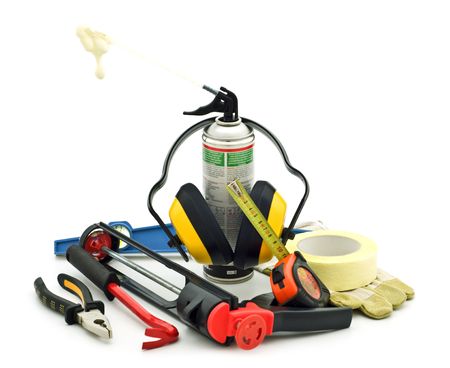 working tools on white backgroundの写真素材