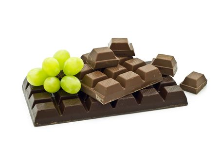 chocolate with grape on white backgroundの写真素材