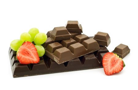 chocolate with fruits on white backgroundの写真素材