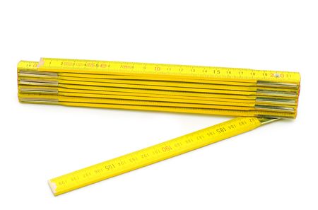 Measure tapes  on white background の写真素材