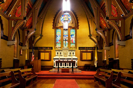 Interior of All Souls Chapel, utilizing early Enlish Gothic architecture, located in Rochester, NY 