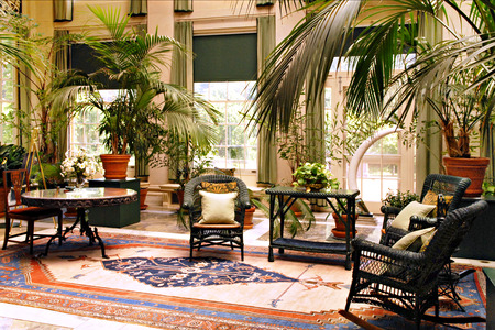An interior view of the elegant old-time sunroom at George Eastmanのeditorial素材