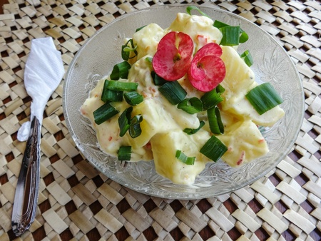 Potato salad with fresh herbs and mayonnaiseの写真素材