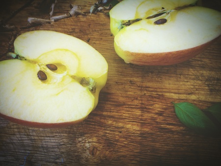 Closeup, still life of a half appleの写真素材
