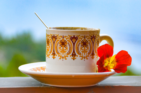 Oriental cup with flowerの写真素材