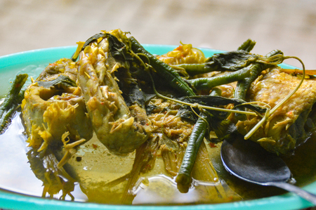 green curry soup with pole beans and jackfruitの写真素材