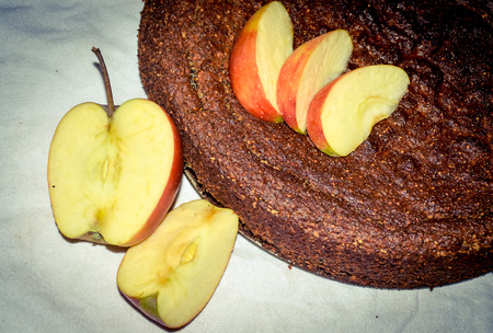 Freshly baked apple pie decorated with applesの写真素材