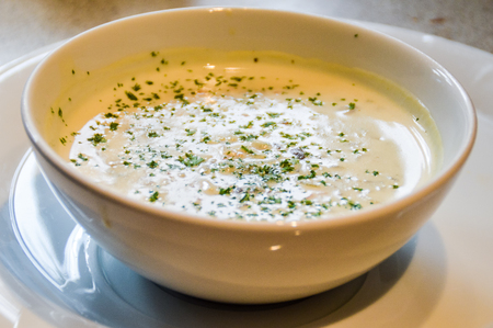 A Nahauafnahme a snail cream soupの写真素材
