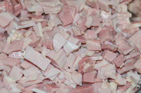 Closeup of freshly cut ham cubeの写真素材