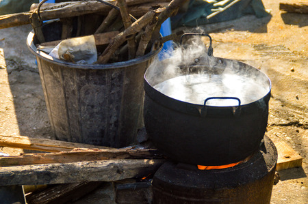 A cooking place in Nepal as it is still used today and often by local farmers or villagersの写真素材