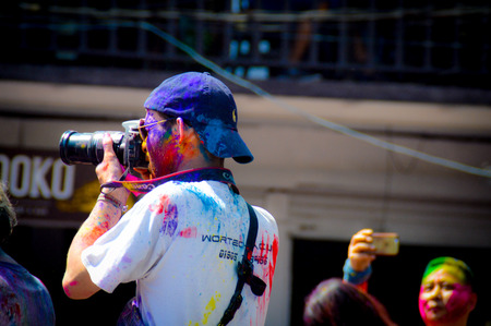 In the middle of the Holi Festival, close-ups of the celebrating parties are photographed. Pokhara, Nepalのeditorial素材