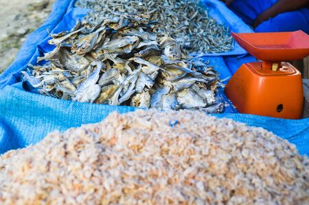 Salted dried fish ( ikan asin) sold in local Indonesian market and is widely used in many indonesian dishの写真素材