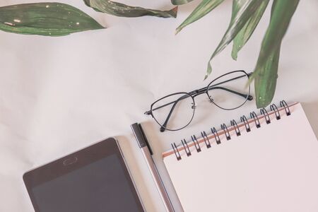 Indoor plants decorating an office desk to bring greenery in the workplace and create a calming and healthy spaceの写真素材