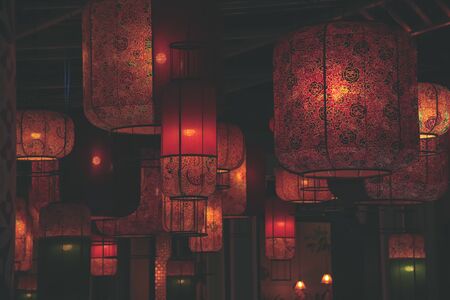 Beautiful lantern decoration during the Mid-Autumn Festival or Moon Cake Festival in Penang Malaysiaの写真素材