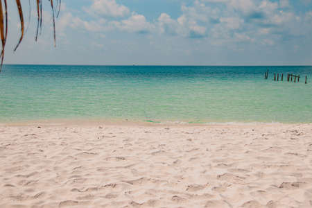 Scenic view of the blue sea and summer sky in Koh Rong Island in Cambodia