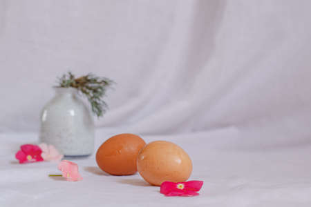 Bright and airy Easter aesthetic still life that conveys the fresh and gentle feelings of Spring...