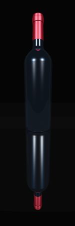 A standing wine bottle reflected on a dark backgroundの写真素材