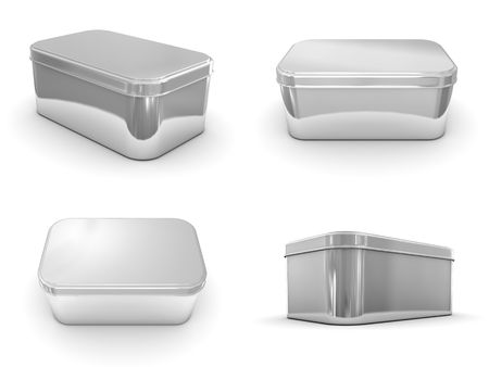 A render of different views of a metallic boxの写真素材