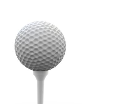 A render of a golf ball on a support over whiteの写真素材